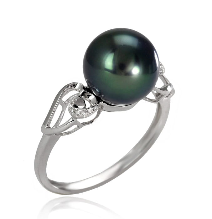 Pierścionek złoty z perłą Tahiti RT1-100B-WG14D-2WIN