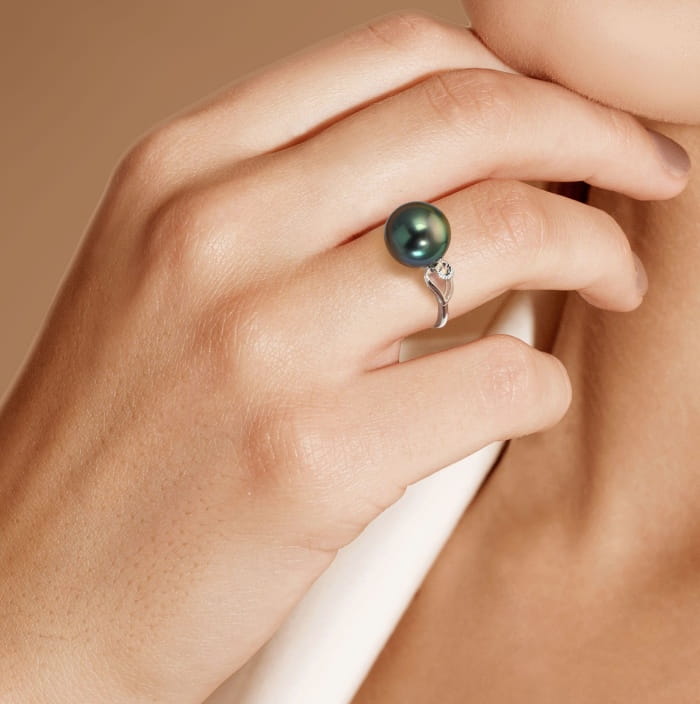 Pierścionek złoty z perłą Tahiti RT1-100B-WG14D-2WIN 2