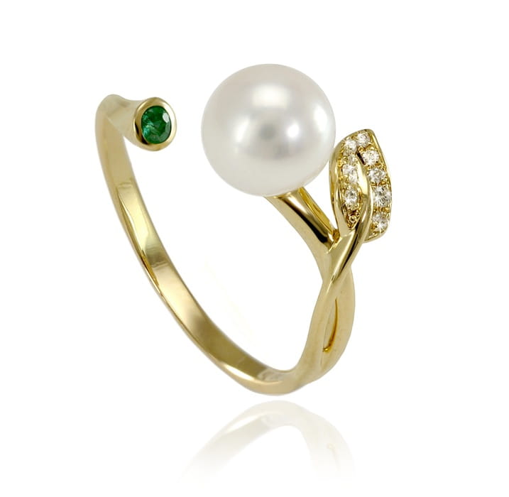 Złoty pierścionek z perłą Akoya RA1-75W-YG14ED-OFLF