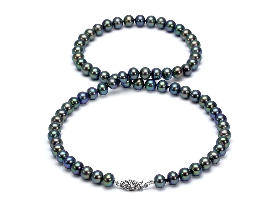 Naszyjnik z czarnych pereł 6-6,5 mm NF17-65B-FCWG14-CSNP 2