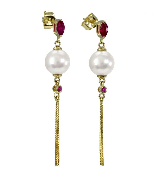 Złote kolczyki z perłami i rubinami EA-85W-SHYG18R-CHTL