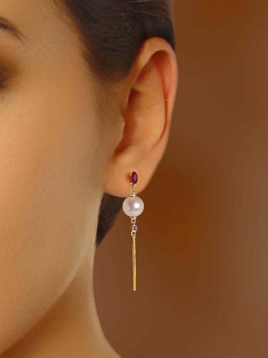 Złote kolczyki z perłami i rubinami EA-85W-SHYG18R-CHTL 2
