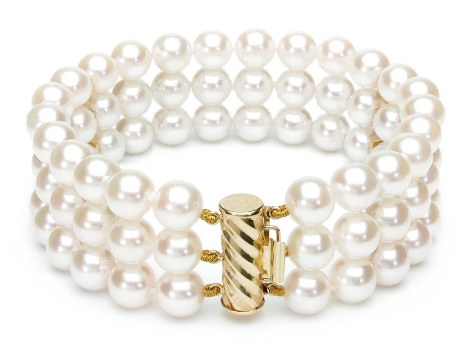 Bransoleta 3-rzędowa z perłami Akoya 7-7,5 mm BA3-75W-YG14D-CLC