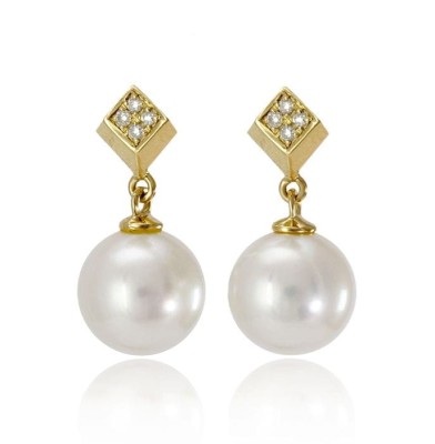 Złote kolczyki z perłami Akoya (wzór CUFF)