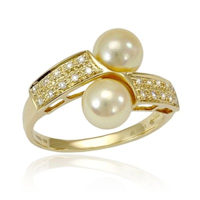 Pierścionek z dwoma złotymi perłami Akoya (wzór FLT)