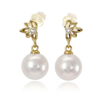 Złote kolczyki z perłami Akoya (wzór HFLO)