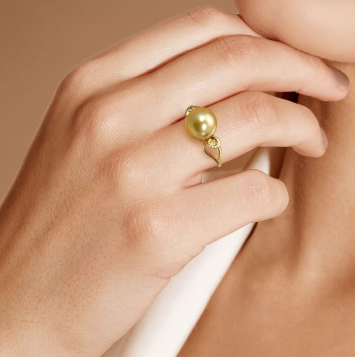 Pierścionek ze złotą perłą South Sea RS1-100G-YG14D-2WIN 2