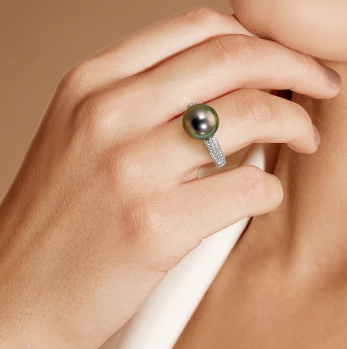 Pierścionek złoty z perłą Tahiti RT1-110B-WG14D-DRNG 2