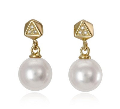 Złote kolczyki z perłami Akoya (wzór THEX)