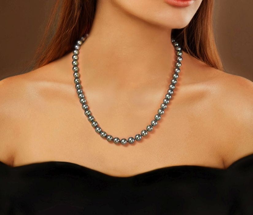 Naszyjnik z czarnymi perłami Akoya 7-7,5 mm NA17-75BT-BCWG14-CSNP 3