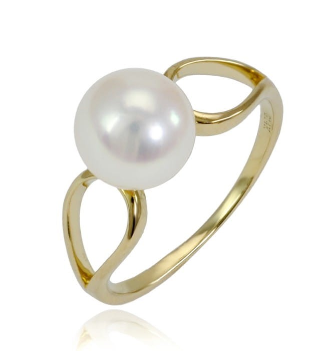 Złoty pierścionek z perłą Akoya RA1-85W-YG14-GNS