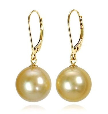 Złote kolczyki z okrągłymi perłami South Sea 11-12 mm (wzór CSEV)