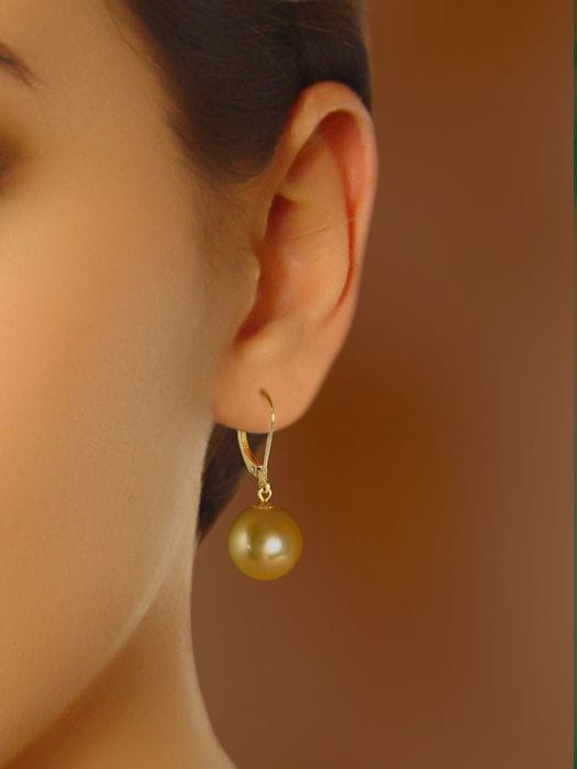 Złote kolczyki z okrągłymi perłami South Sea 11-12 mm ES-120G-LVYG14-CSEV 2