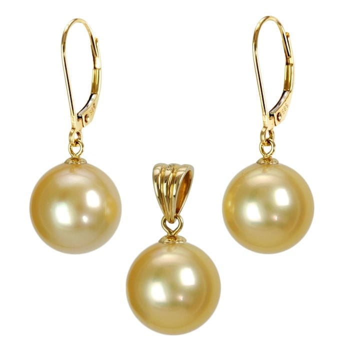 Komplet biżuterii ze złotymi perłami South Sea 11-12 mm SSEP-120G-LVYG14-CSS