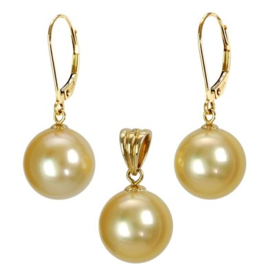 Komplet biżuterii ze złotymi perłami South Sea 11-12 mm (wzór CSS-EP-YG)