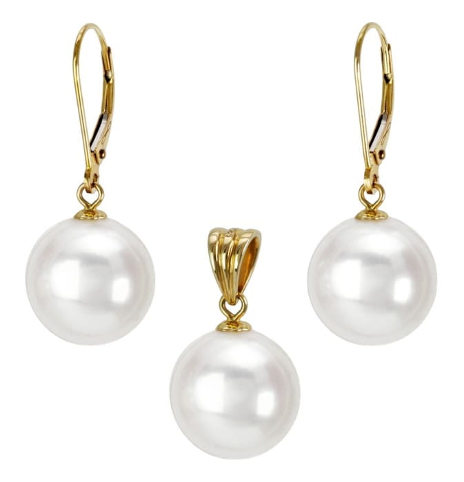 Komplet biżuterii z białymi perłami South Sea 12-13 mm SSEP-130W-LVYG14-CSS