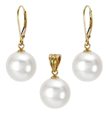 Komplet biżuterii z białymi perłami South Sea 12-13 mm (wzór CSS-EP-YG)