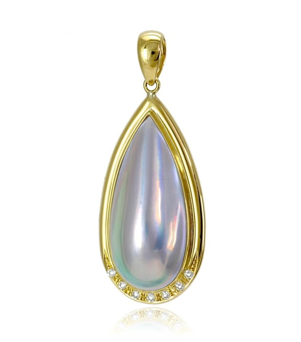 Złota zawieszka ze srebrną owalną perłą Mabe 11-12 mm PMP-120SDS-YG18D-PMDS 2