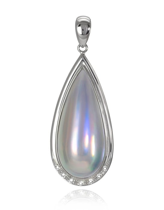 Zawieszka złota ze srebrną owalną perłą Mabe 11-12 mm PMP-120SDS-WG18D-PMDS