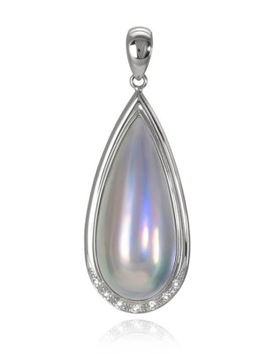 Zawieszka złota ze srebrną owalną perłą Mabe 11-12 mm (wzór PMDS)