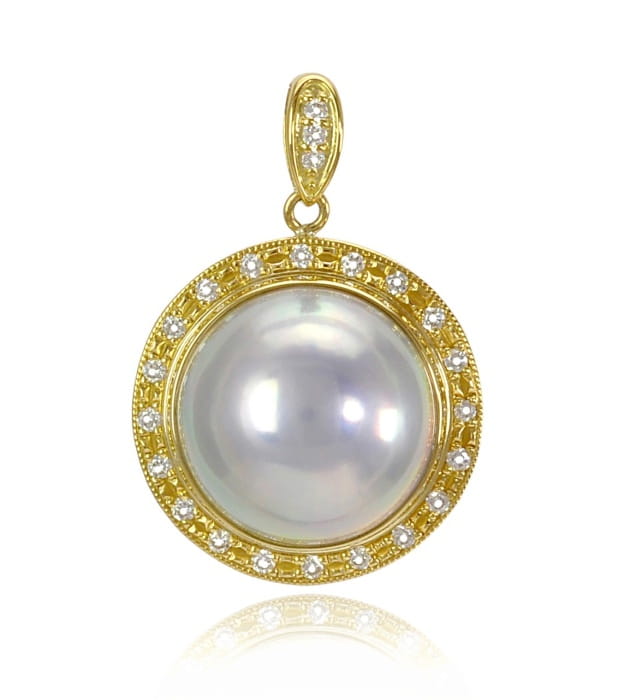 Złota zawieszka ze srebrną perłą Mabe 13-14 mm PMP-140S-YG18D-PMDR