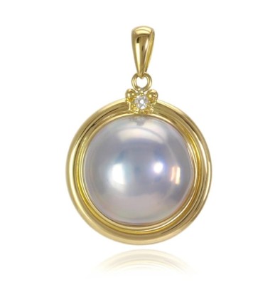 Złota zawieszka ze srebrną perłą Mabe 13-14 mm (wzór PMDP)