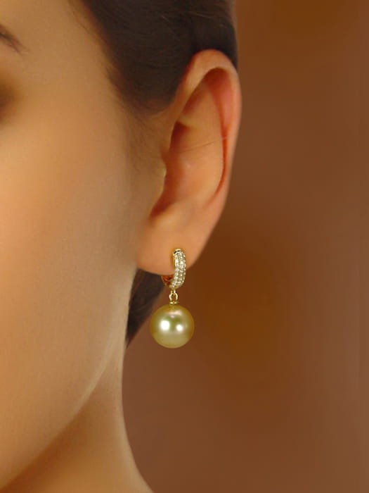 Kolczyki ze złotymi perłami South Sea ES-110G-RYG18D-DRNG 2