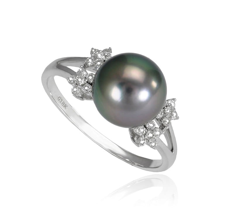 Pierścionek złoty z perłą Tahiti RT1-100B-WG18D-4FLO
