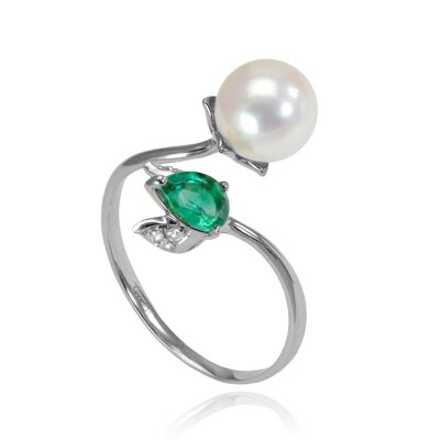 Pierścionek złoty z perłą Akoya (wzór KON)