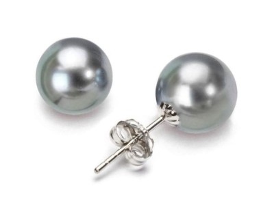 Kolczyki złote ze srebrnymi perłami Tahiti 7-8 mm (wzór CSES)