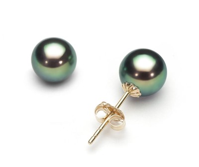 Złote kolczyki z czarnymi perłami Akoya 6-6,5 mm (wzór CSES)