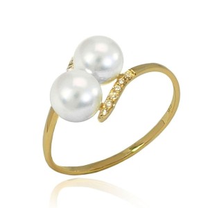 Złoty pierścionek z perłami Akoya (wzór LWGT)