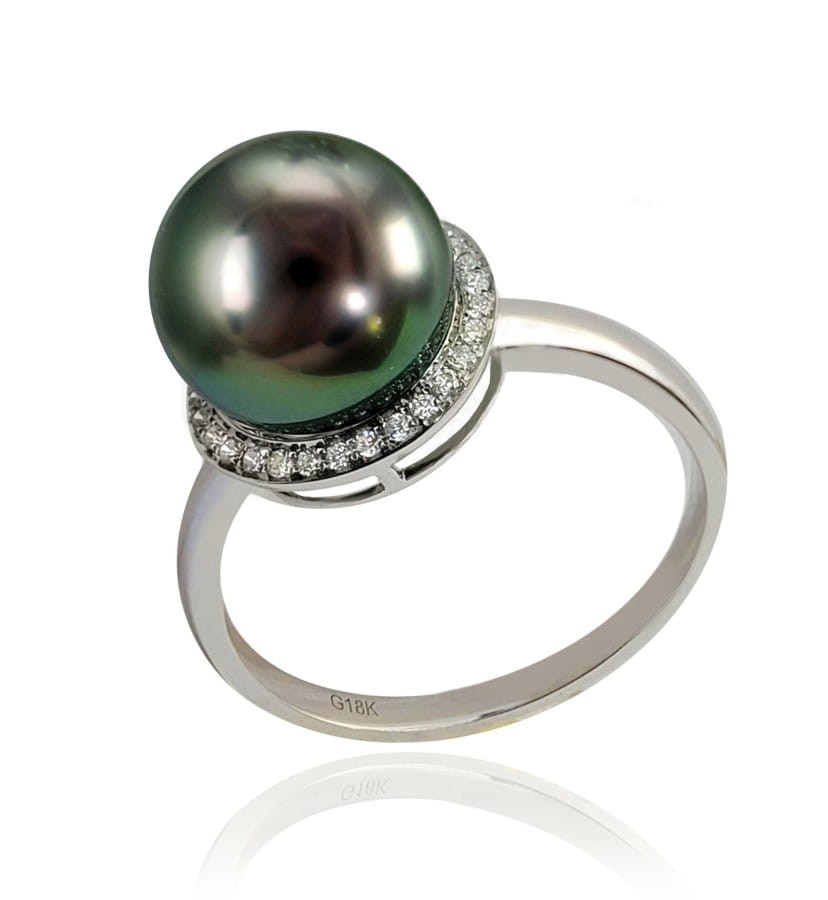Pierścionek złoty z perłą Tahiti RT1-100B-WG18D-DRND