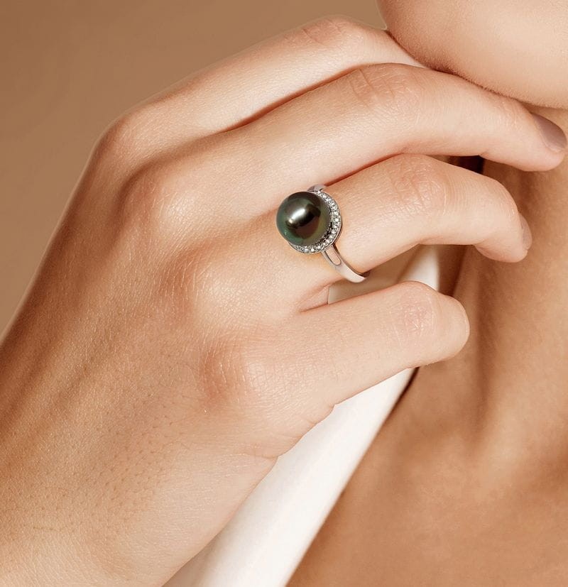 Pierścionek złoty z perłą Tahiti RT1-100B-WG18D-DRND 2