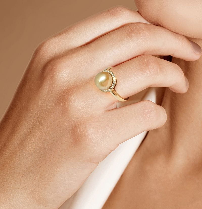 Pierścionek ze złotą perłą South Sea RS1-100G-YG18D-DRND 2