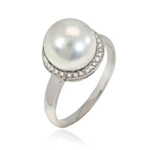 Pierścionek złoty z białą perłą South Sea (wzór DRND)