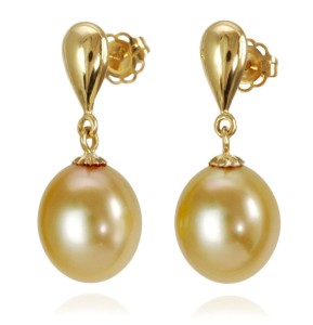 Kolczyki ze złotą owalną perłą South Sea (wzór SPN)