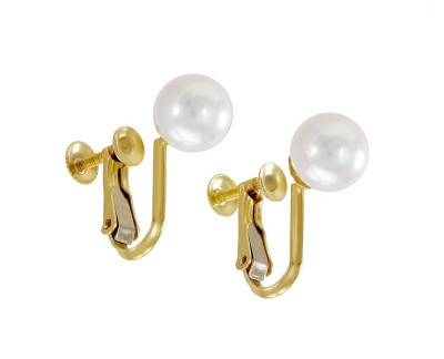 Złote klipsy z białymi perłami Akoya (wzór CSCH)