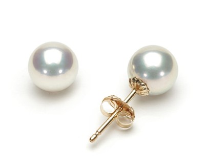 Złote kolczyki ze srebrnymi perłami Akoya 6,5-7 mm (wzór CSES)