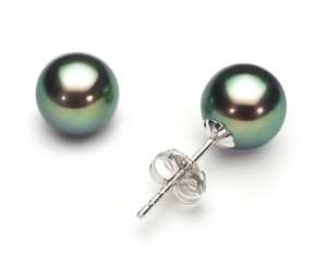 Kolczyki złote z czarnymi perłami Akoya 7-7,5 mm (wzór CSES)