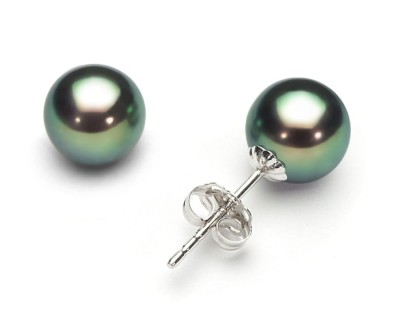 Kolczyki złote z czarnymi perłami Akoya 7-7,5 mm (wzór CSES)