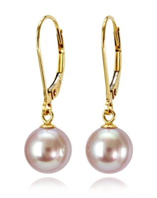 Złote kolczyki z lawendowymi perłami 8-8,5 mm (wzór CSEV)