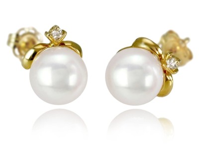 Złote kolczyki z perłami Akoya (wzór FAN)