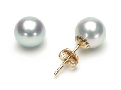 Złote kolczyki ze srebrnymi perłami Akoya 7,5-8 mm (wzór CSES)