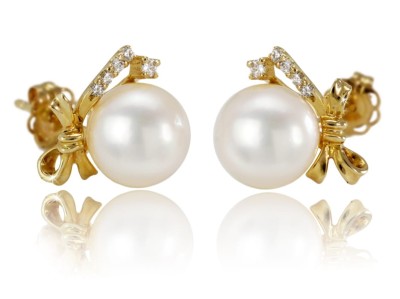 Złote kolczyki z perłami Akoya (wzór LBOW)