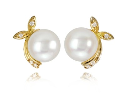 Złote kolczyki z perłami Akoya (wzór PLAY)