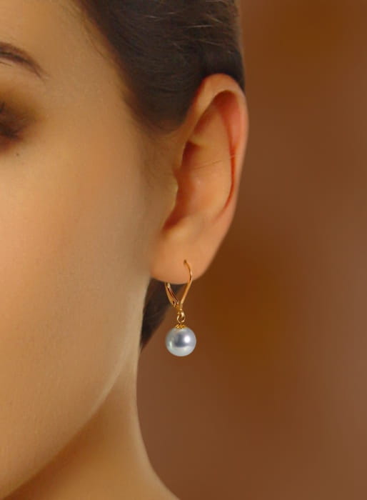 Złote kolczyki ze srebrnymi perłami Akoya 8-8,5 mm EA-85S-LVYG14-CSEV 2