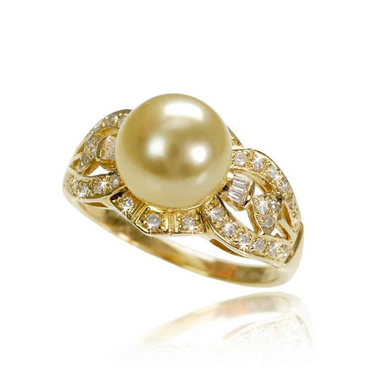 Pierścionek ze złotą perłą South Sea RS1-100G-YG14D-ESDP