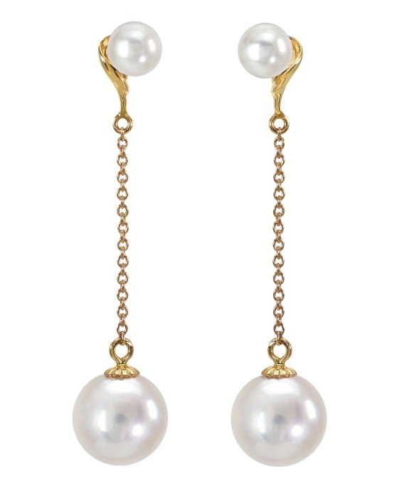 Wiszące złote kolczyki z perłami Akoya EA-90W-SHYG14-CH2P