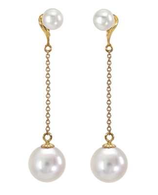 Wiszące złote kolczyki z perłami Akoya (wzór CH2P)